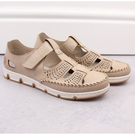 Zapatos mujer piel calada con velcro, beige Rieker 49958-61 6