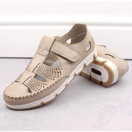 Zapatos mujer piel calada con velcro, beige Rieker 49958-61 7