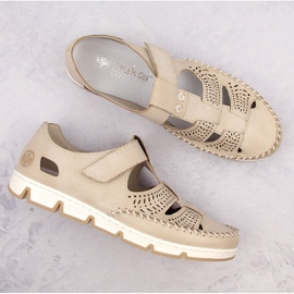 Zapatos mujer piel calada con velcro, beige Rieker 49958-61 9