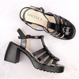 Sandalias de mujer con tacón y plataforma en charol negro Vinceza 66621 6
