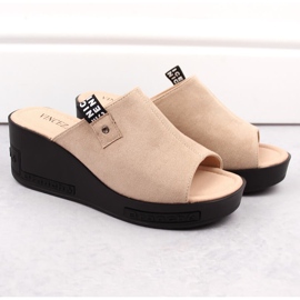 Pantuflas cuña mujer ante beige Vinceza 58291 5