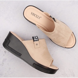 Pantuflas cuña mujer ante beige Vinceza 58291 6