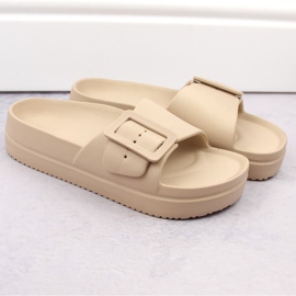 Pantuflas de mujer con plataforma de espuma y hebilla, beige Big Star NN274A666 5
