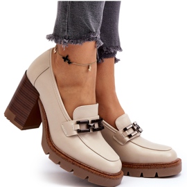 Vinceza Zapatos de salón con tacón enorme y adorno, beige Oradna 9