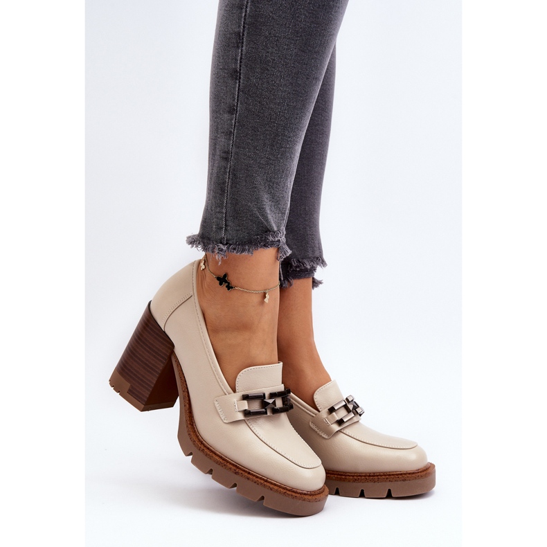 Vinceza Zapatos de salón con tacón enorme y adorno, beige Oradna 2