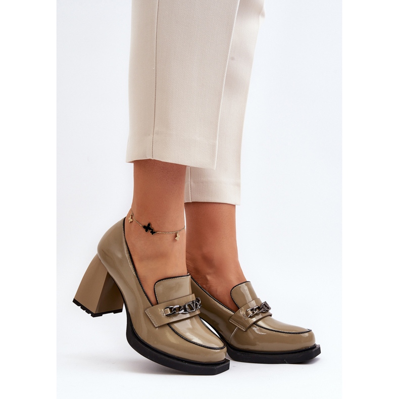 Vinceza Salón de charol con tacones macizos, verde Terimene 2