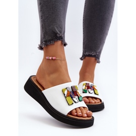 Vinceza Chanclas de Mujer de Piel con Adorno de Asames Blanco 5