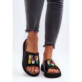 Vinceza Chanclas de Mujer de Piel con Adorno de Asames Negro 4