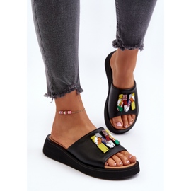 Vinceza Chanclas de Mujer de Piel con Adorno de Asames Negro 5