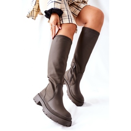 S.Barski Botas altas de las mujeres Ejército verde 3