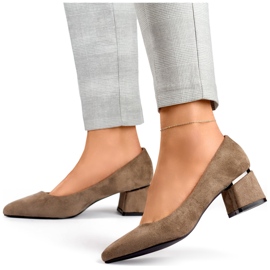 Zapatos de tacón de ante con tacón bajo, zapatos de salón marrones con tacón bajo marrón 4