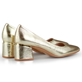 Zapatos de salón dorados de tacón bajo, elegantes zapatos dorados de mujer. 1 Zapatos de salón dorados de tacón bajo, elegantes zapatos dorados de mujer. 1