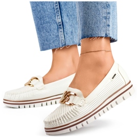 Mocasines de mujer calados cómodos y elegantes, zapatos calados blancos 3