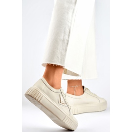 Zapatillas deportivas de mujer color beige fabricadas en piel natural, zapatillas deportivas de piel para mujer. 2
