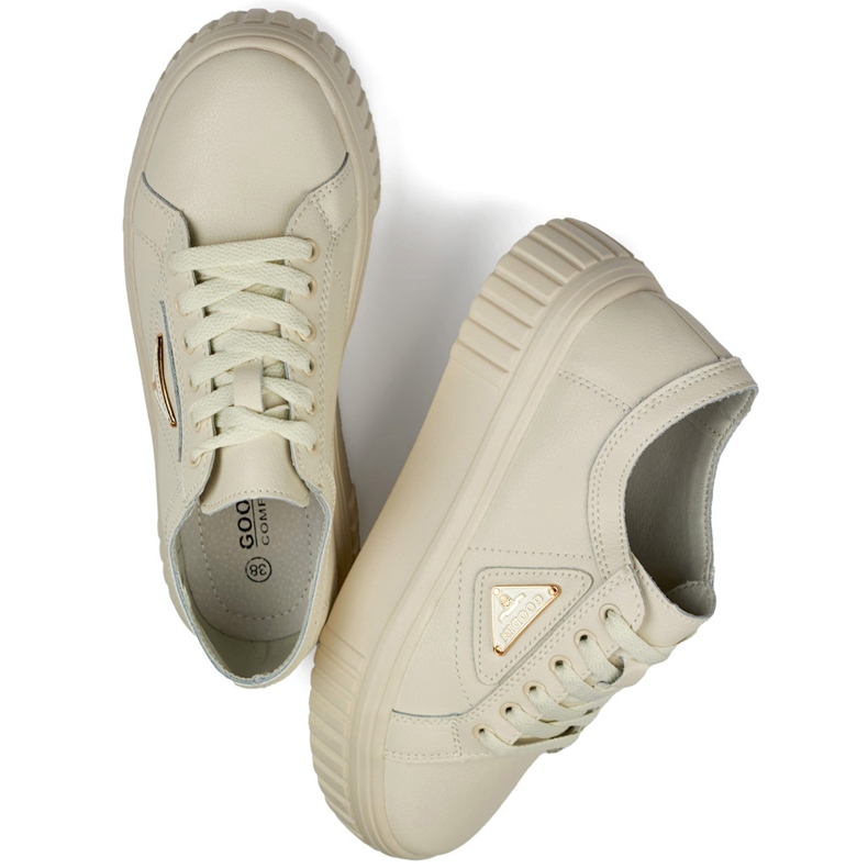 Zapatillas deportivas de mujer color beige fabricadas en piel natural, zapatillas deportivas de piel para mujer. 1