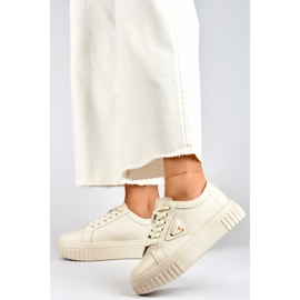 Zapatillas deportivas de mujer color beige fabricadas en piel natural, zapatillas deportivas de piel para mujer. 4