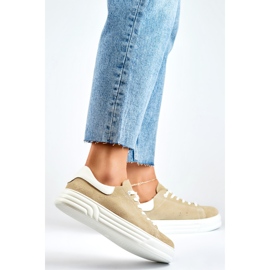Zapatos de mujer de piel con suela plana, beige. 2
