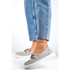 Zapatos de mujer calados en piel natural, mocasines de piel para mujer. gris 5