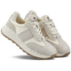 Zapatillas mujer beige, deportivas de piel para mujer. 2