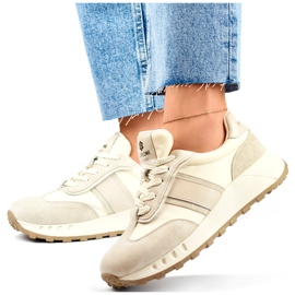 Zapatillas mujer beige, deportivas de piel para mujer. 4