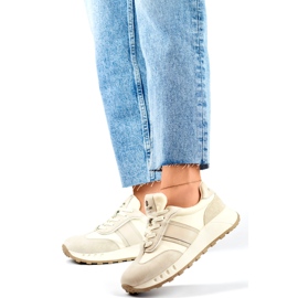 Zapatillas mujer beige, deportivas de piel para mujer. 5