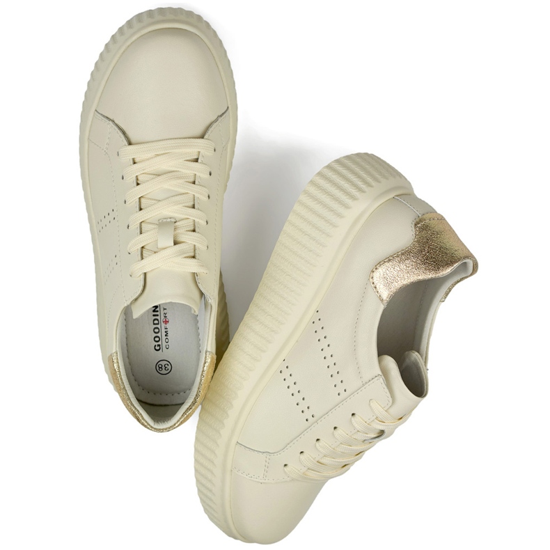 Zapatillas deportivas de mujer color beige fabricadas en piel natural, zapatos de piel para mujer. 1