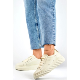 Zapatillas deportivas de mujer color beige fabricadas en piel natural, zapatos de piel para mujer. 4
