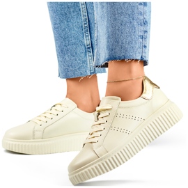 Zapatillas deportivas de mujer color beige fabricadas en piel natural, zapatos de piel para mujer. 3