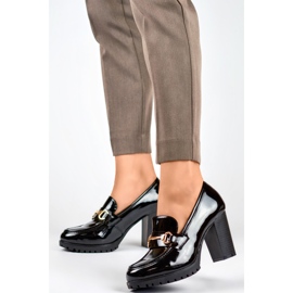 Zapatos de mujer de charol con tacón alto, salones de charol negro. 4