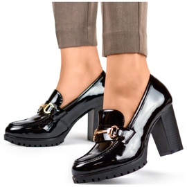 Zapatos de mujer de charol con tacón alto, salones de charol negro. 3