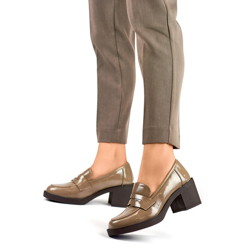 Zapatos de tacón bajo de charol para mujer, zapatos de tacón bajo marrón 2 Zapatos de tacón bajo de charol para mujer, zapatos de tacón bajo marrón 2