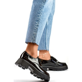 Zapatos con cordones de charol negro, zapatos de mujer con suela gruesa 2
