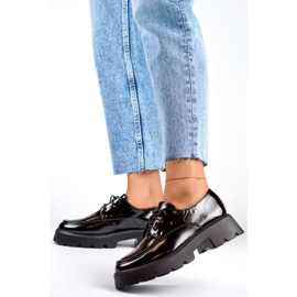 Zapatos con cordones de charol negro, zapatos de mujer con suela gruesa 4