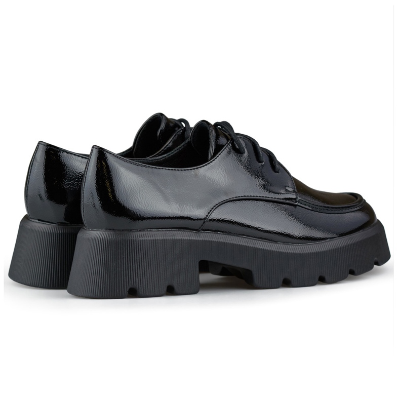 Zapatos con cordones de charol negro, zapatos de mujer con suela gruesa 1