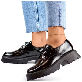Zapatos con cordones de charol negro, zapatos de mujer con suela gruesa 3