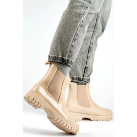 Botas de agua de mujer beige con suela gruesa. 3