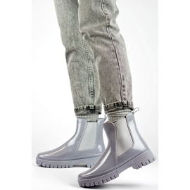 Botas de agua de mujer grises con suela gruesa. 4