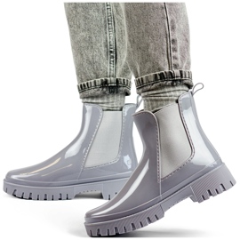Botas de agua de mujer grises con suela gruesa. 3