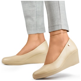 Salón cuña beige, zapatos de mujer con cuña baja 3