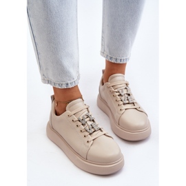 Vinceza Zapatillas De Mujer De Piel Con Adornos Beige Dysuria 8