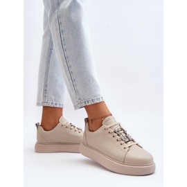 Vinceza Zapatillas De Mujer De Piel Con Adornos Beige Dysuria 9