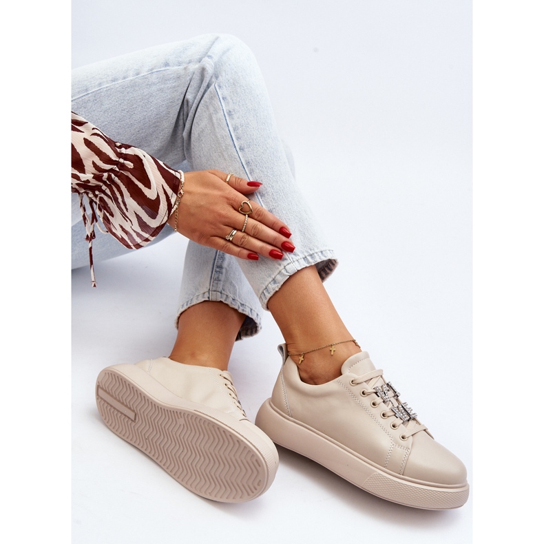 Vinceza Zapatillas De Mujer De Piel Con Adornos Beige Dysuria 2