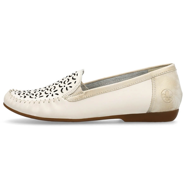 Zapatos cómodos de piel, mocasines mujer calados, beige Rieker L6350-60 2