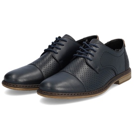 Zapatos de hombre cómodos de piel, elegantes, calados, azul marino Rieker 13431-14 11