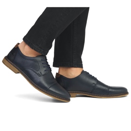 Zapatos de hombre cómodos de piel, elegantes, calados, azul marino Rieker 13431-14 12