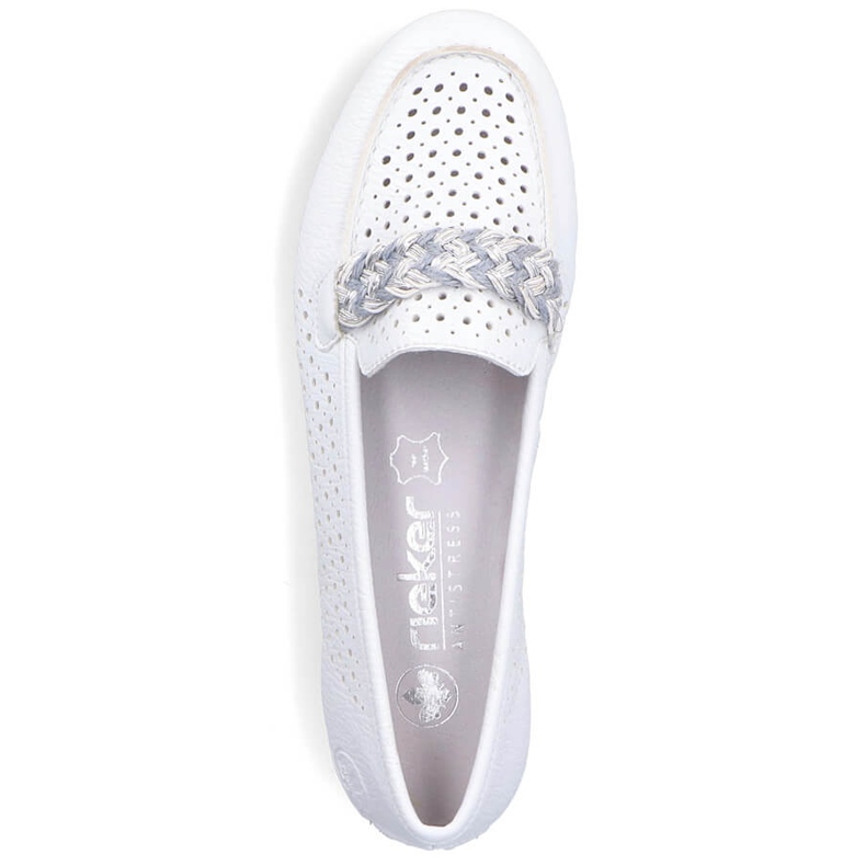 Zapatos mocasines mujer cómodos calados blanco Rieker 46885-80 1