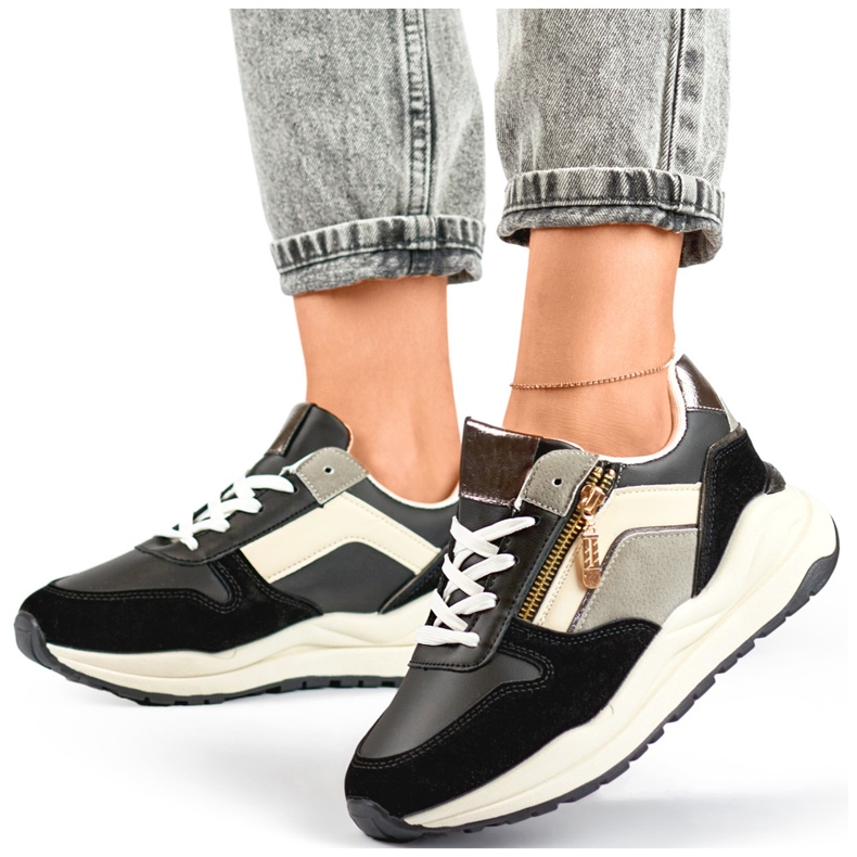 Calzado deportivo casual de mujer, zapatillas negras. negro 2