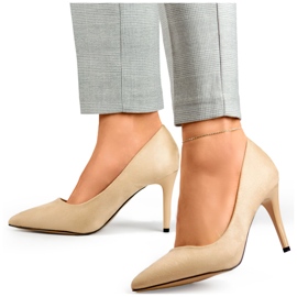 Zapatos de salón stilettos de ante beige 4