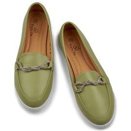 Mocasines de mujer cómodos con pedrería verde 1