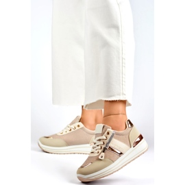 Calzado deportivo casual beige zapatillas con purpurina para mujer. 6